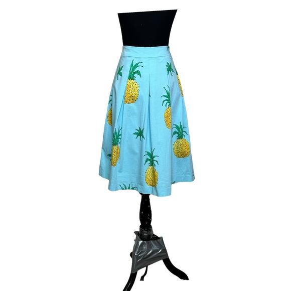 Talbots blue yellow pineapple print pleated midi skirt size 8 - Picture 11 of 12